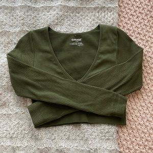 GARAGE long sleeve cropped deep v neck top